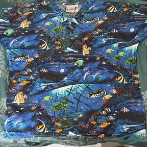 Colorful Ocean-Themed Scrub Top